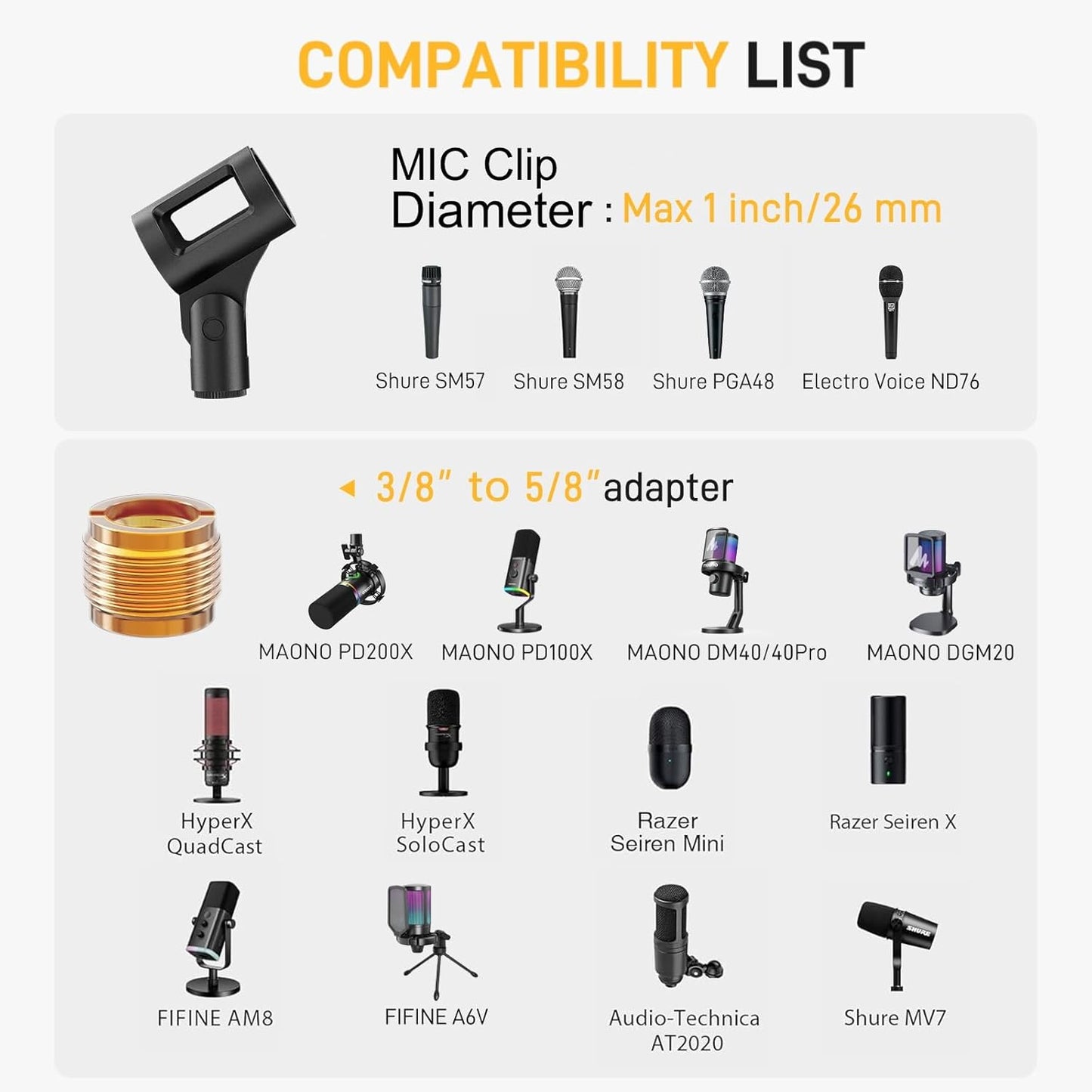 MAONO Boom Arm Microphone Stand: Adjustable Metal Suspension Mic Boom Arm for Podcasting Gaming Streaming Recording,with Desk Clamp and 3/8" to 5/8" Screw Adapter-Max Load 1KG BA20 White