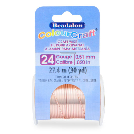 Beadalon ColourCraft Wire, 24 Gauge, Rose Gold Color Silver Plated, 30 yd Spool