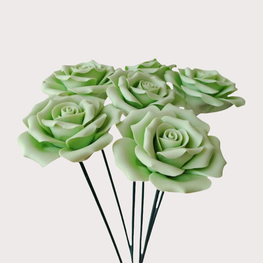 6 pcs Handmade Ceramic Roses,Featuring Vibrant Colors and Intricate Petal Details Floral Decorations Wedding Decoration Christmas Decor Gift Providing Long-Lasting Beauty (Green)