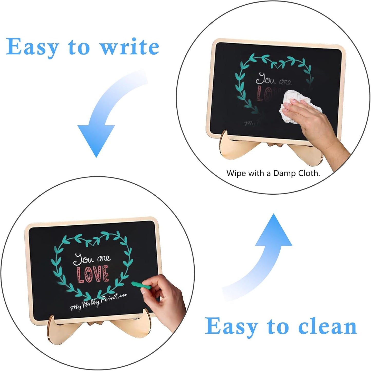 Vintage Wooden Mini Chalkboard Signs - Set of 6 | 4 x 3 Inch Tabletop Chalkboard Sign with Base Stands | Decorative Small Message Chalk Board Sign with 7 Liquid Chalk Markers