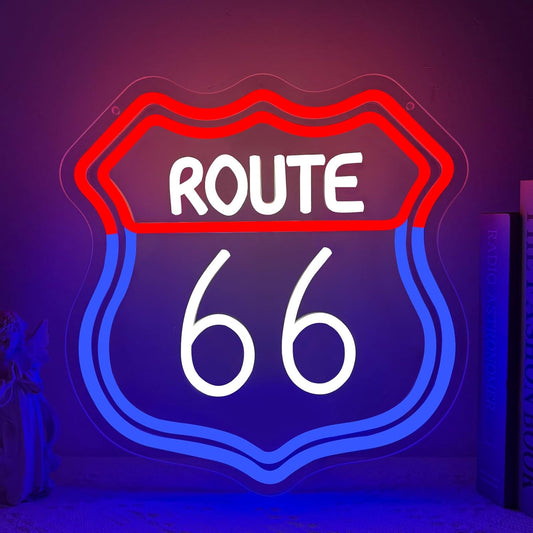Route 66 Neon Sign, Route 66 Light up Sign Led Neon Light Signs for Wall Decor Party Decorations Home Bedroom Man Cave Birthday Christmas Gift Dimmable USB Powered(12.6" × 12.1")