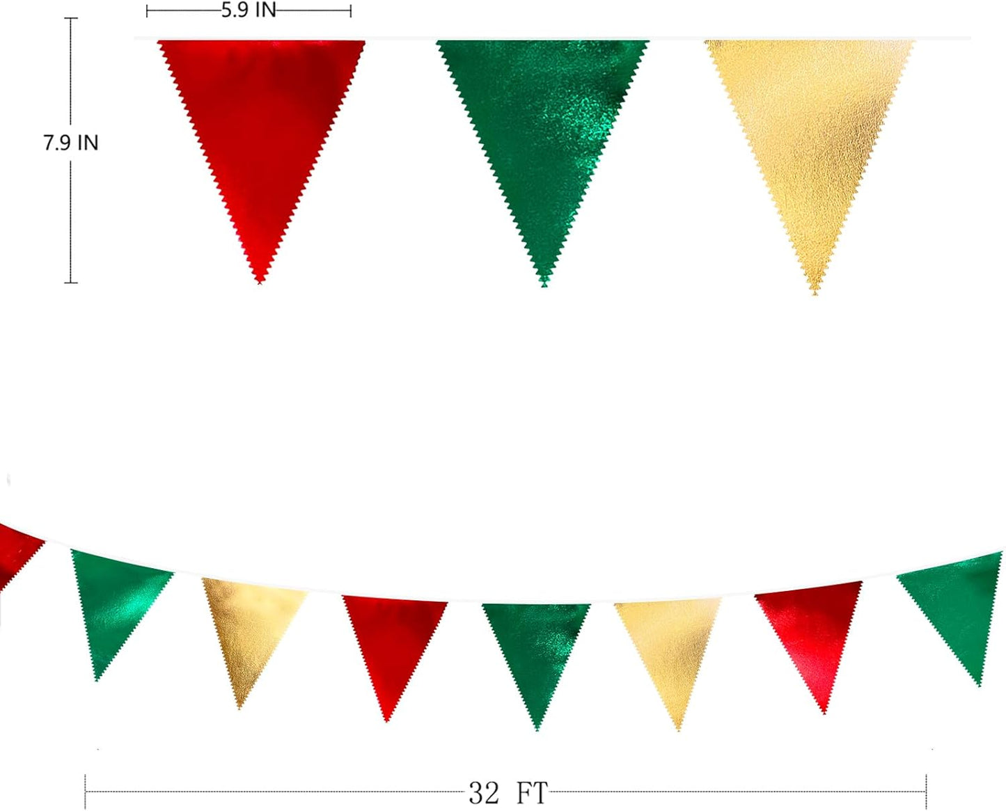 Christmas Party Decorations Triangle Pennant Banner Flag Red Green Gold Metallic Fabric Bunting Garland for Xmas Holiday Wedding Bridal Shower Birthday Bachelorette Graduation New Year Party Supplies