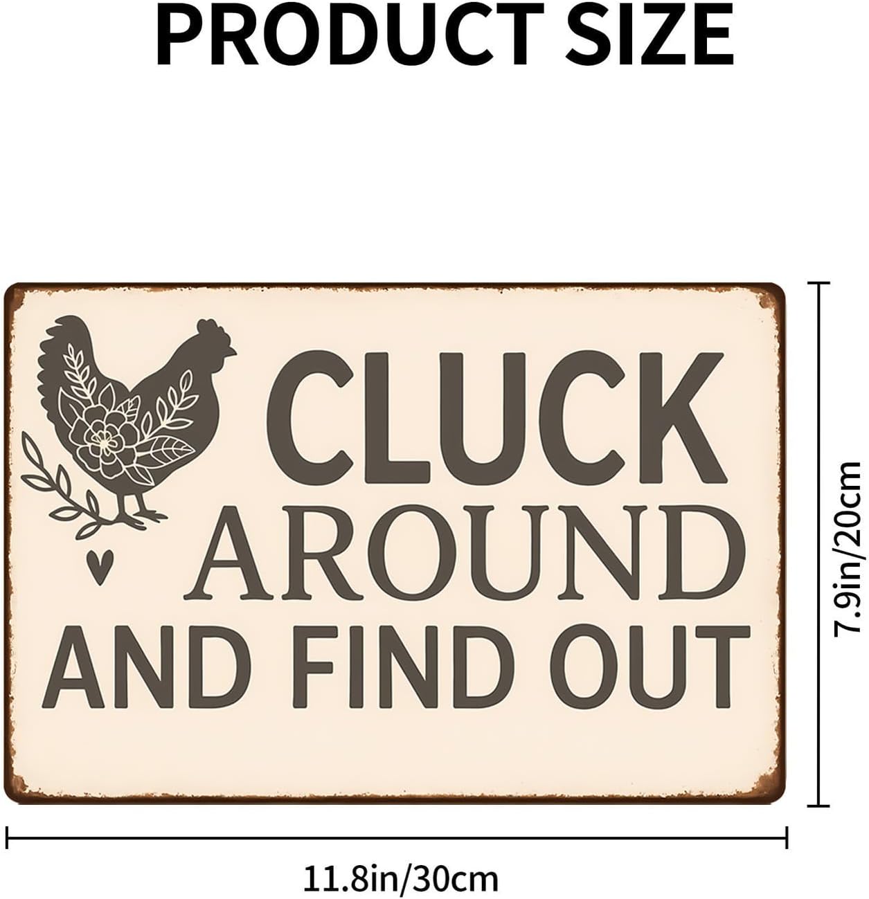 Funny Chicken Tin Sign - "Cluck Around and Find Out" Farmhouse Wall Decor for Kitchen, Coop, Garden - 8x12 inch Rustic Metal Gift
