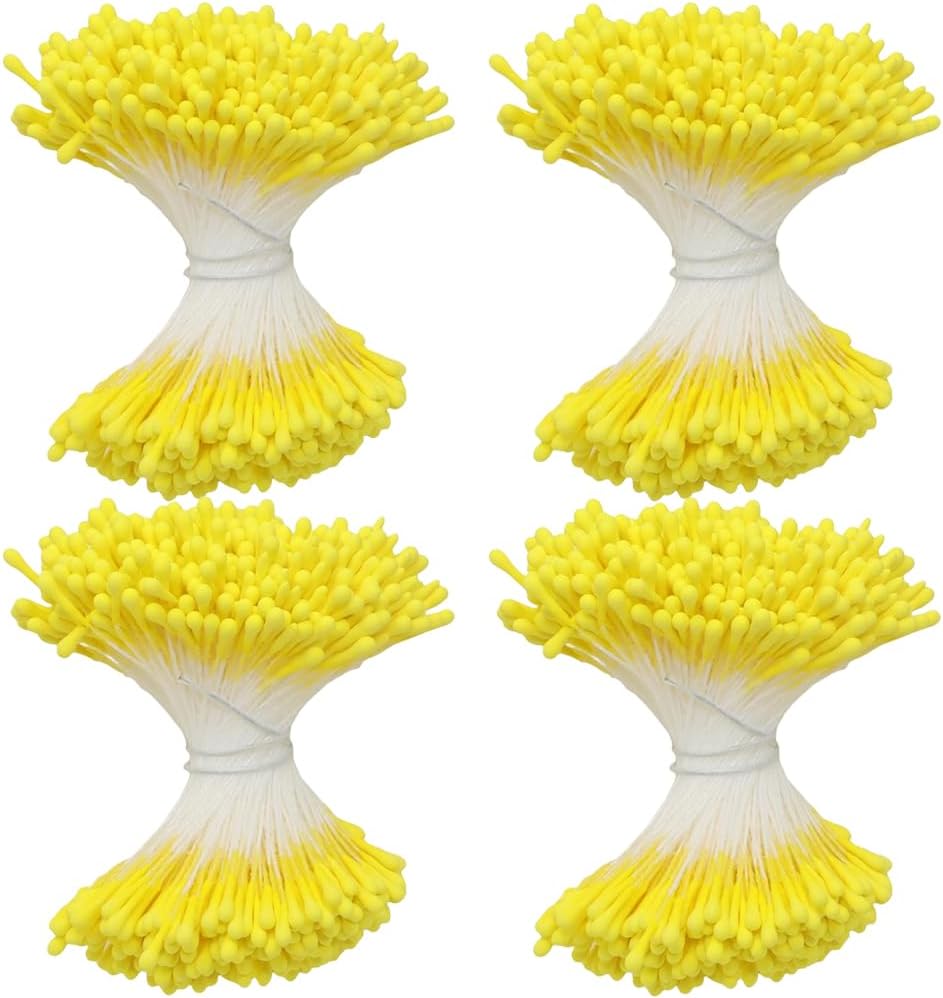 HAHIYO 700Pcs 2mm Yelbow Matte Double Head Flower Stamen Pistil for Flower Making Scrapbook Decoration - Handmade Artificial Flowers Pistil Matt-Like Floral Stamens Flowers Pollen Stamen