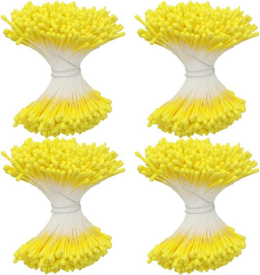 HAHIYO 700Pcs 2mm Yelbow Matte Double Head Flower Stamen Pistil for Flower Making Scrapbook Decoration - Handmade Artificial Flowers Pistil Matt-Like Floral Stamens Flowers Pollen Stamen