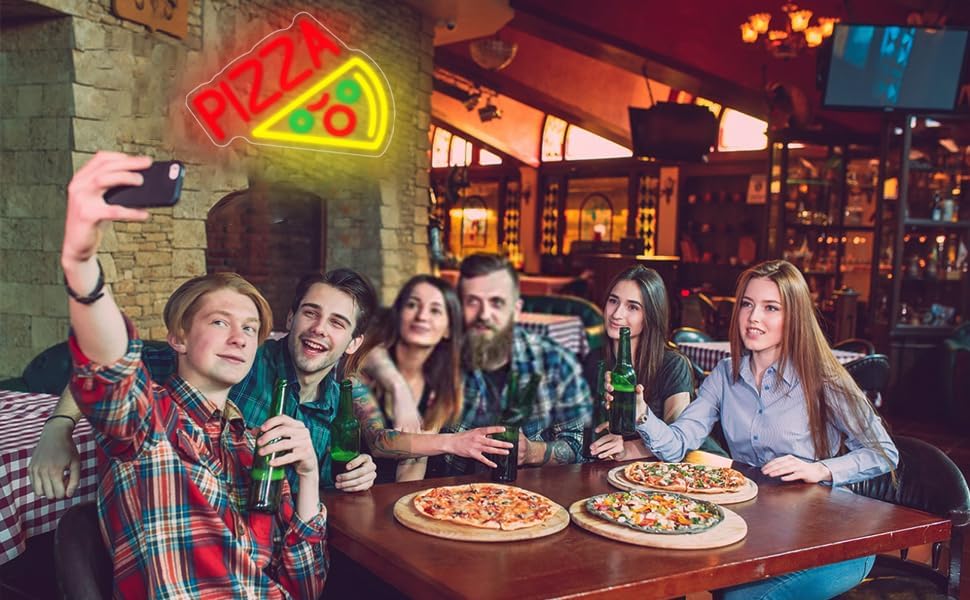 Pizza Neon Sign Neon Pizza Signs for Business, Pizza Night Light Pizza Decor Pizza Party Decorations Food Neon Sign for Pizzeria Restaurants Kitchens Shops Parties, 11.8" x 8"