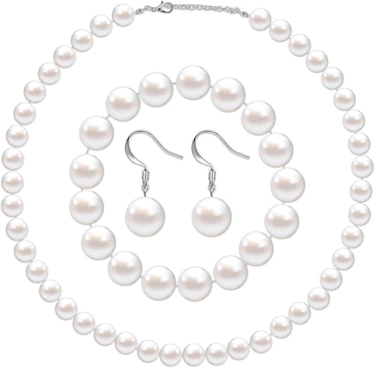 4 Pcs 1920s Faux Pearl Costume Jewelry Set for Women Halloween Simulated Necklace Bracelet Earrings for Wedding