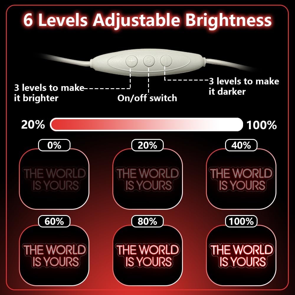 The World is Yours Neon Sign,Red Dimmable LED Light Signs for Wall Art Decor,Backdrop for Cinema Bedroom Club Party Man Cave,Gift for Boys Teen Men USB Powered（14.2"*5.5"）