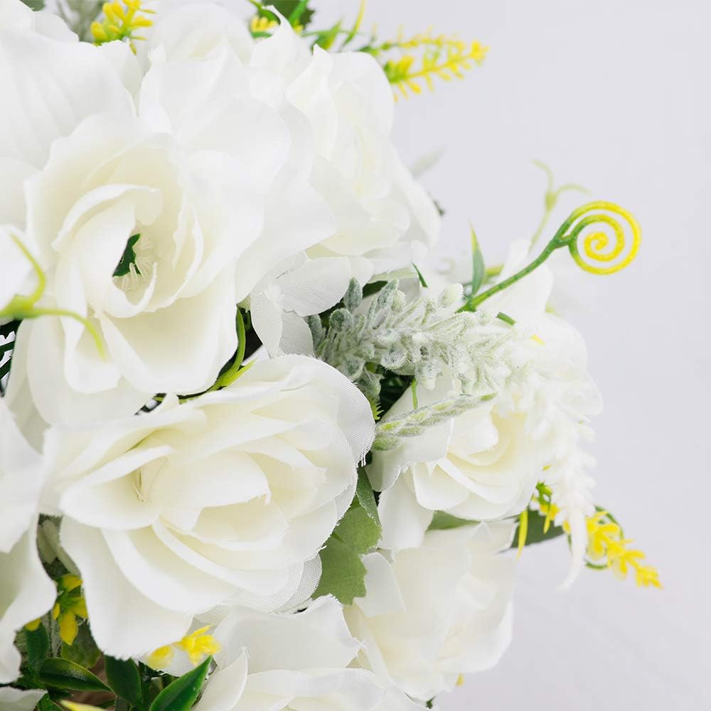 LESING Artificial Flowers with Vase for Table Centerpieces,Fake Silk Gardenia Flower in Vase Decoration for Home Office Party (White)