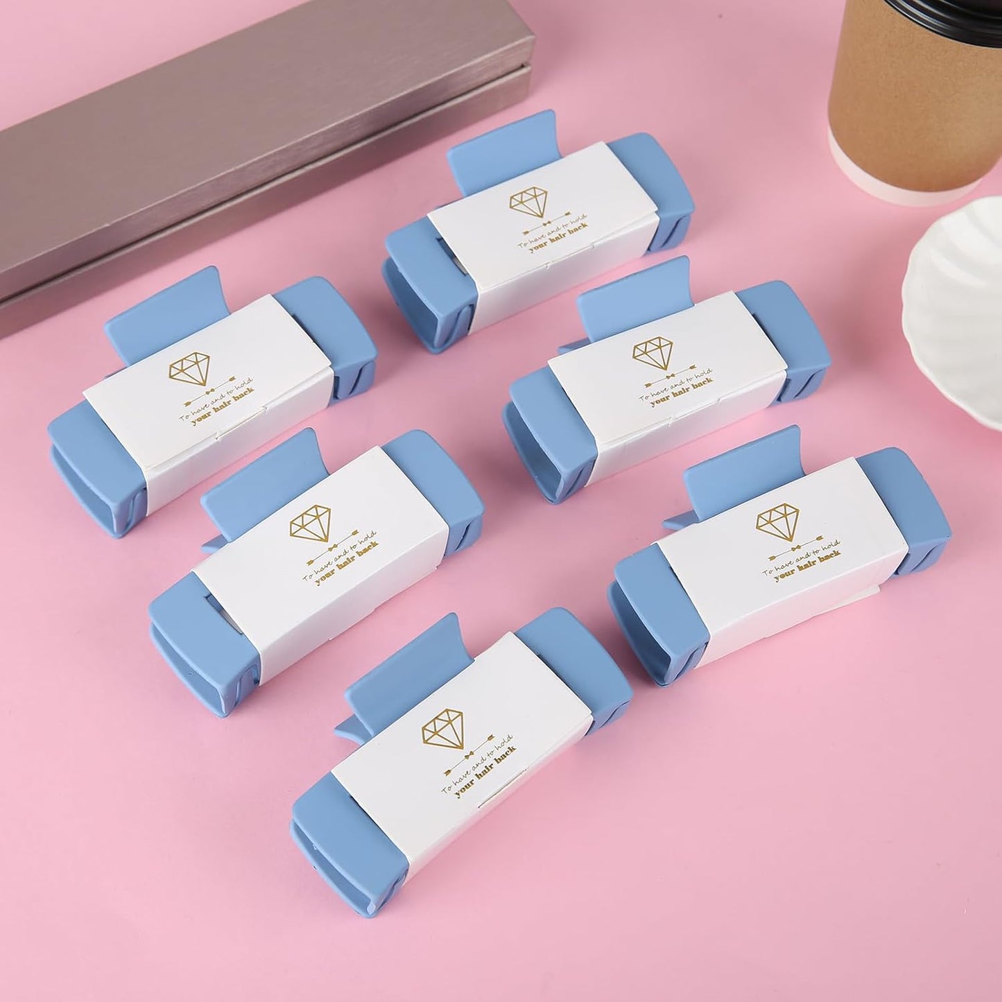 16pcs Bridesmaid Proposal Gifts 4.1inch square Matte Bachelorette Claw Clips Sunglasses set of 12 Girls Trendy Cute Hair Clips for Wedding Party Favors(16pcs White&Dusty Blue)