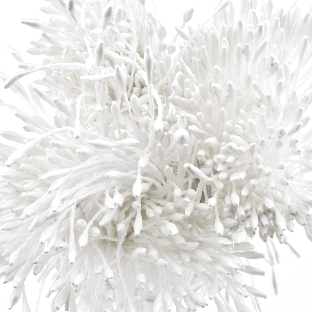 HAHIYO 1000Pcs 1mm White Pearl Double Head Flower Pistil for Flower Making Scrapbook Decoration - Mini Handmade Artificial Pistil Pearlized Floral Stamen Pollen