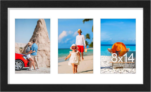 Vittanly 8x14 Picture Frames Collage, Displays 3Pcs 4x6 Pictures with Mat, Collage Picture Frame for Horizontal or Vertical Display, Black, 1 Pack