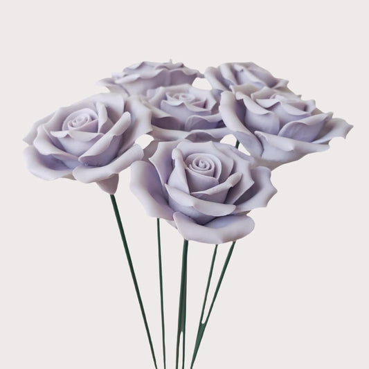 6 pcs Handmade Ceramic Roses,Featuring Vibrant Colors and Intricate Petal Details Floral Decorations Wedding Decoration Christmas Decor Gift Providing Long-Lasting Beauty (Purple)