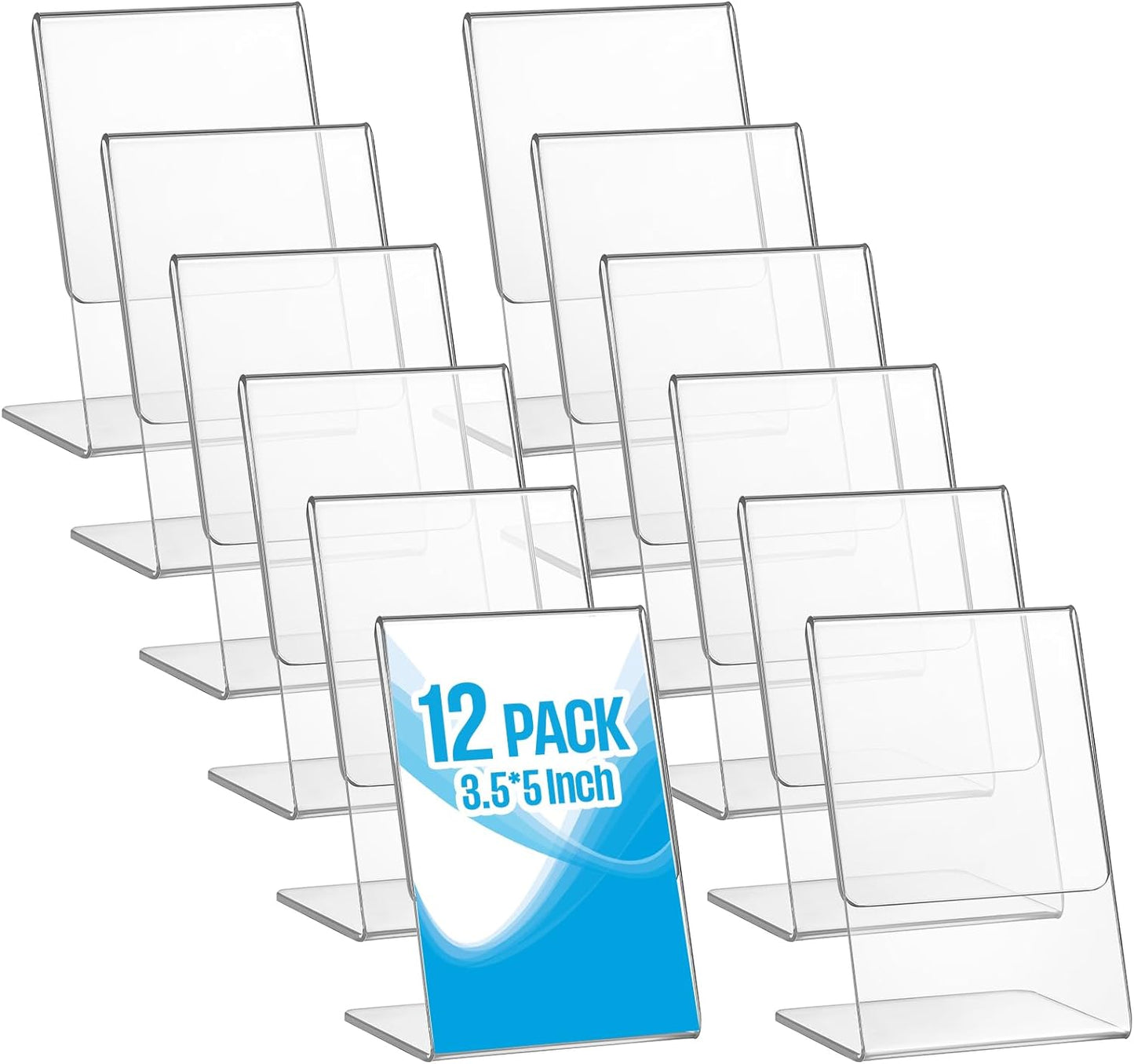 Ctosree 12 Pcs Acrylic Photo Frame L shape Slant Back Desktop Photo Frames Plastic Clear Sign Clear Acrylic Display Stand Table Top Sign for Home Office Wedding Restaurant Menu (3.5 x 5 Inch)