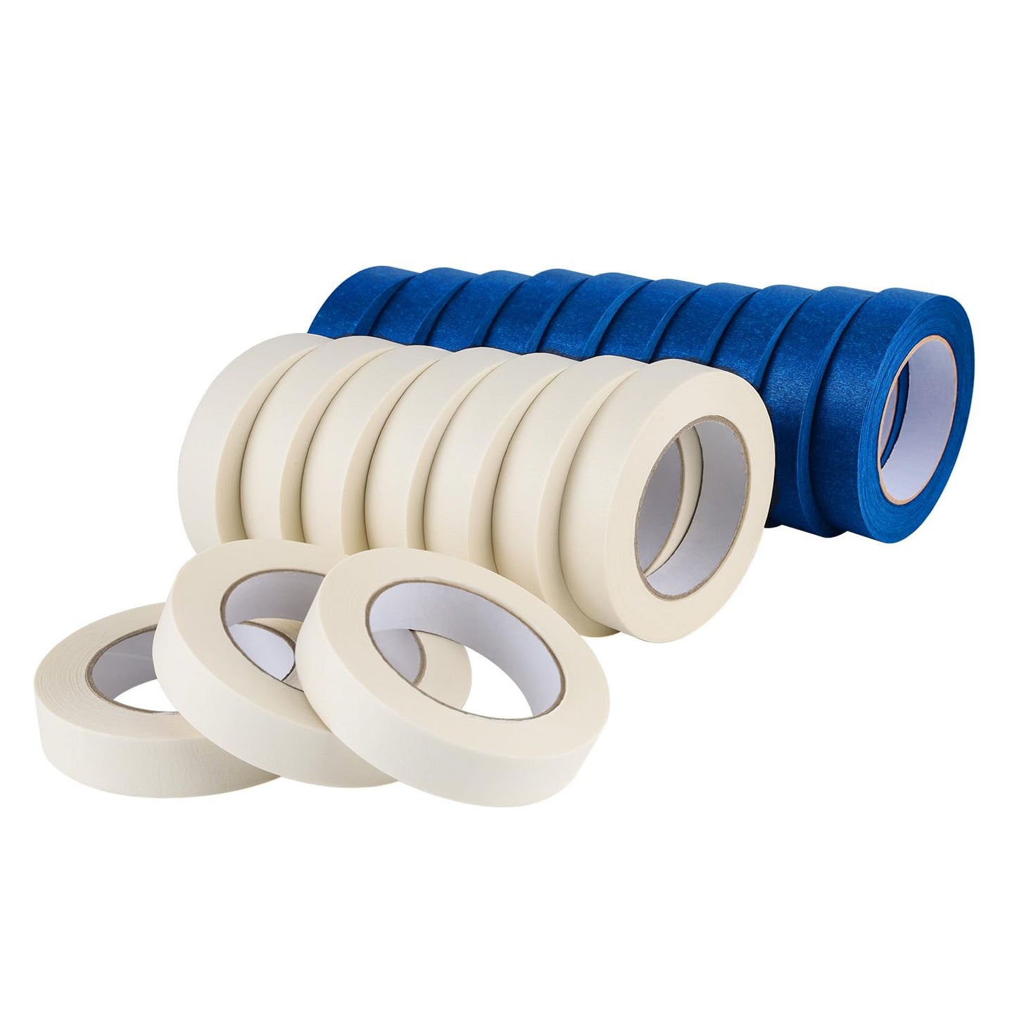Lichamp White Masking Tape and Blue Painters Tape 1 inch Wide, 20 Variety Pack 1 inch Paint Tapes, Total 1100 Yards