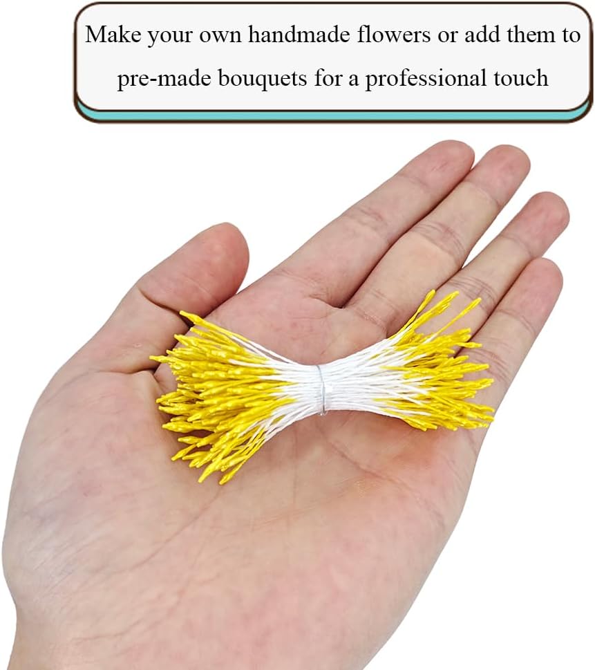 HAHIYO 1000Pcs 1mm Yellow Pearl Double Head Flower Pistil for Flower Making Scrapbook Decoration Mini Handmade Artificial Pistil Pearlized Floral Stamen Pollen