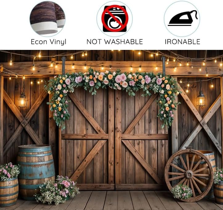 8x6ft Country Wedding Photography Backdrop Rustic Barn Door Photography Backdrop Farmhouse Pink Flower Cabin Wooden Birthday Baby Shower Wedding Bridal Party Banner Photo Booth Props Background