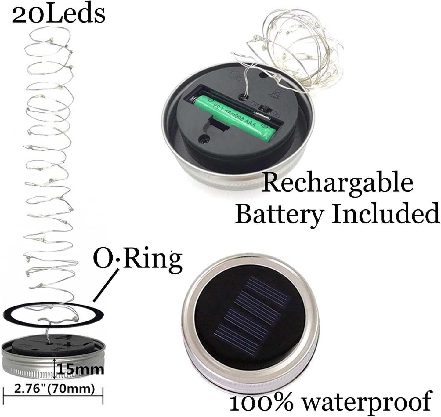 Upgraded Solar Mason Jar Lights, 8 Pack 10 LED Waterproof Fairy Firefly Jar Lids String Lights with Hangers(Jars not Included), Patio Yard Garden Wedding Easter Decoration - 8 Colors