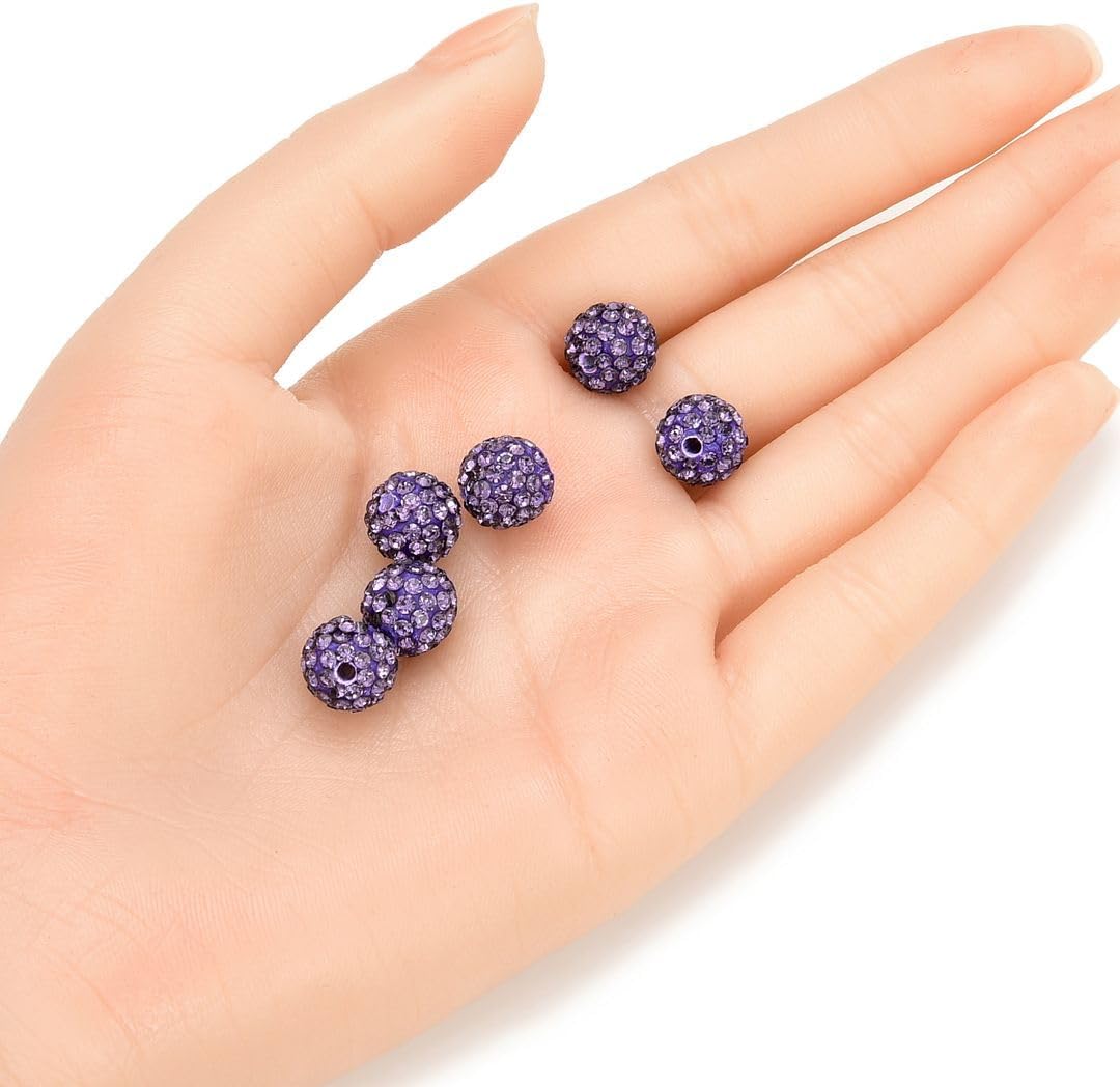25pcs Adabele Grade A Suncatcher Crystal Rhinestone Pave Loose Beads 10mm Tanzanite Purple Polymer Clay Disco Ball Spacers Compatible with Shamballa All Craft Jewelry Making DB10-26