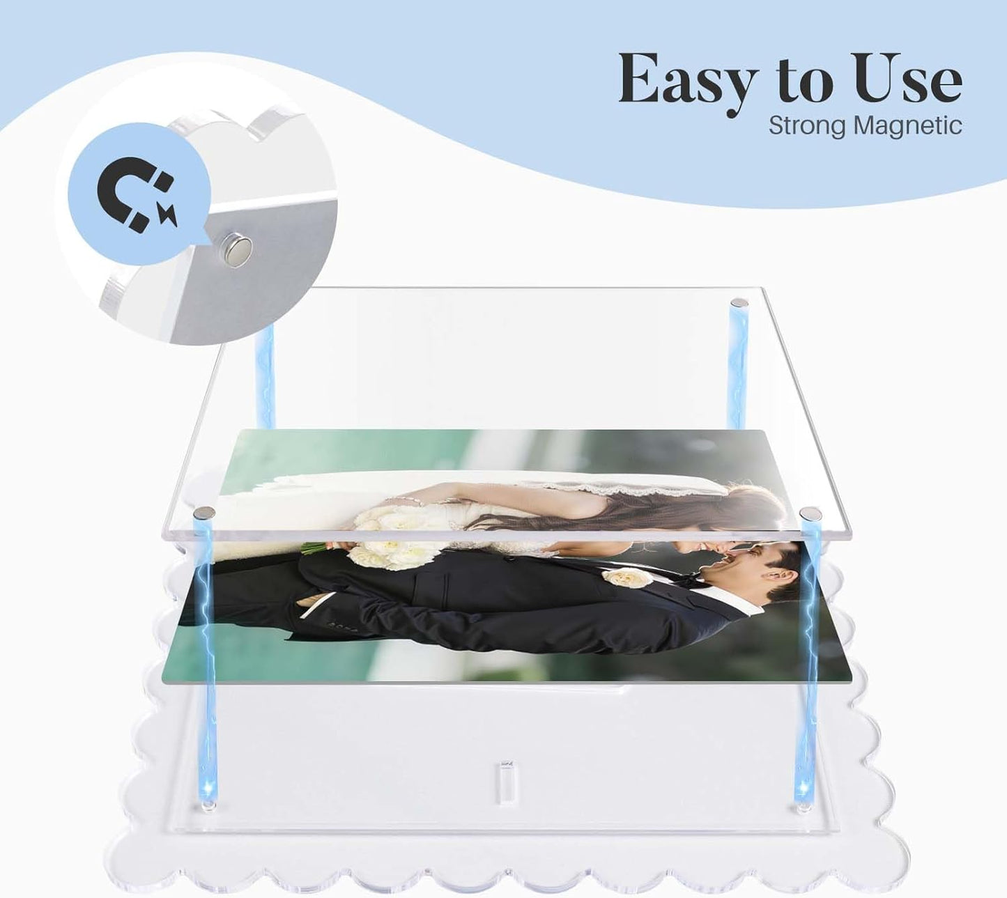 Cuspin 8x10 Acrylic Picture Frames 2 Pack, Clear Scalloped Magnetic Acrylic Photo Frames with Dual Kickstand Holes for Vertical and Horizontal Display