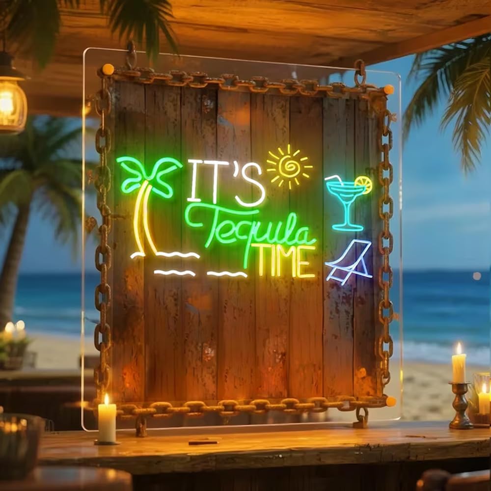 It’s Tequila Time Custom Neon Sign | Outdoor Waterproof Bar Deco | Personalized Tequila Wall Art | Mexican Party Sign | Unique Home Pub Gift Size:18inch