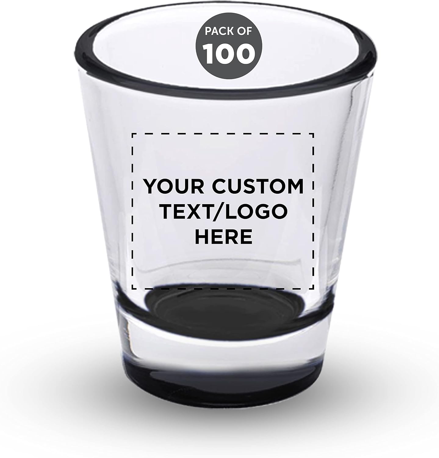 Custom Shot Glasses 1.75 oz. Set of 100, Personalized Bulk Pack - Great for Wedding Favors, Bachelorette Party Decorations, Party Fovors, Color Bottom - Black