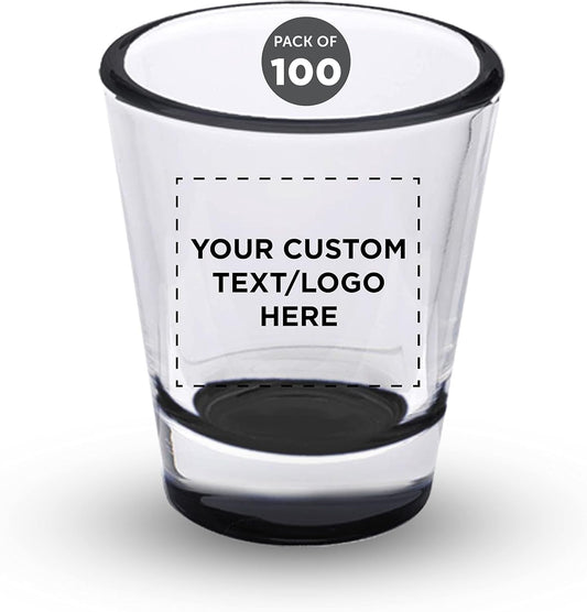 Custom Shot Glasses 1.75 oz. Set of 100, Personalized Bulk Pack - Great for Wedding Favors, Bachelorette Party Decorations, Party Fovors, Color Bottom - Black