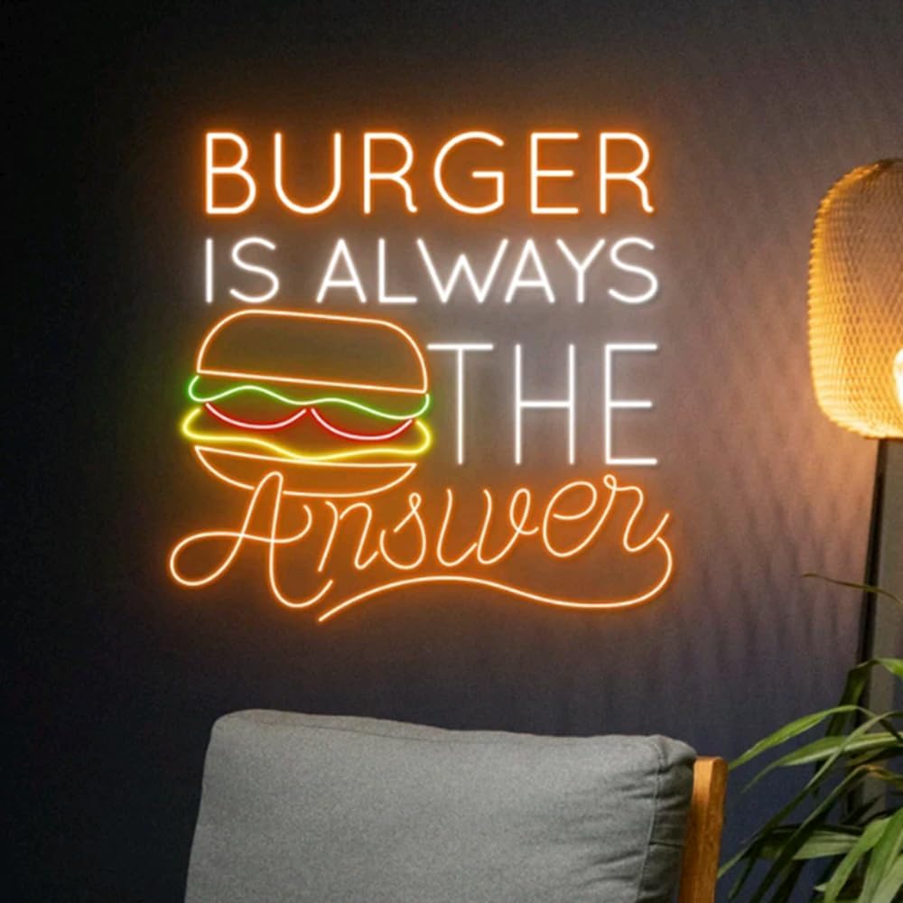 Burger Neon Sign, Burgers Led Light - 18inches Food Room Wall Decor