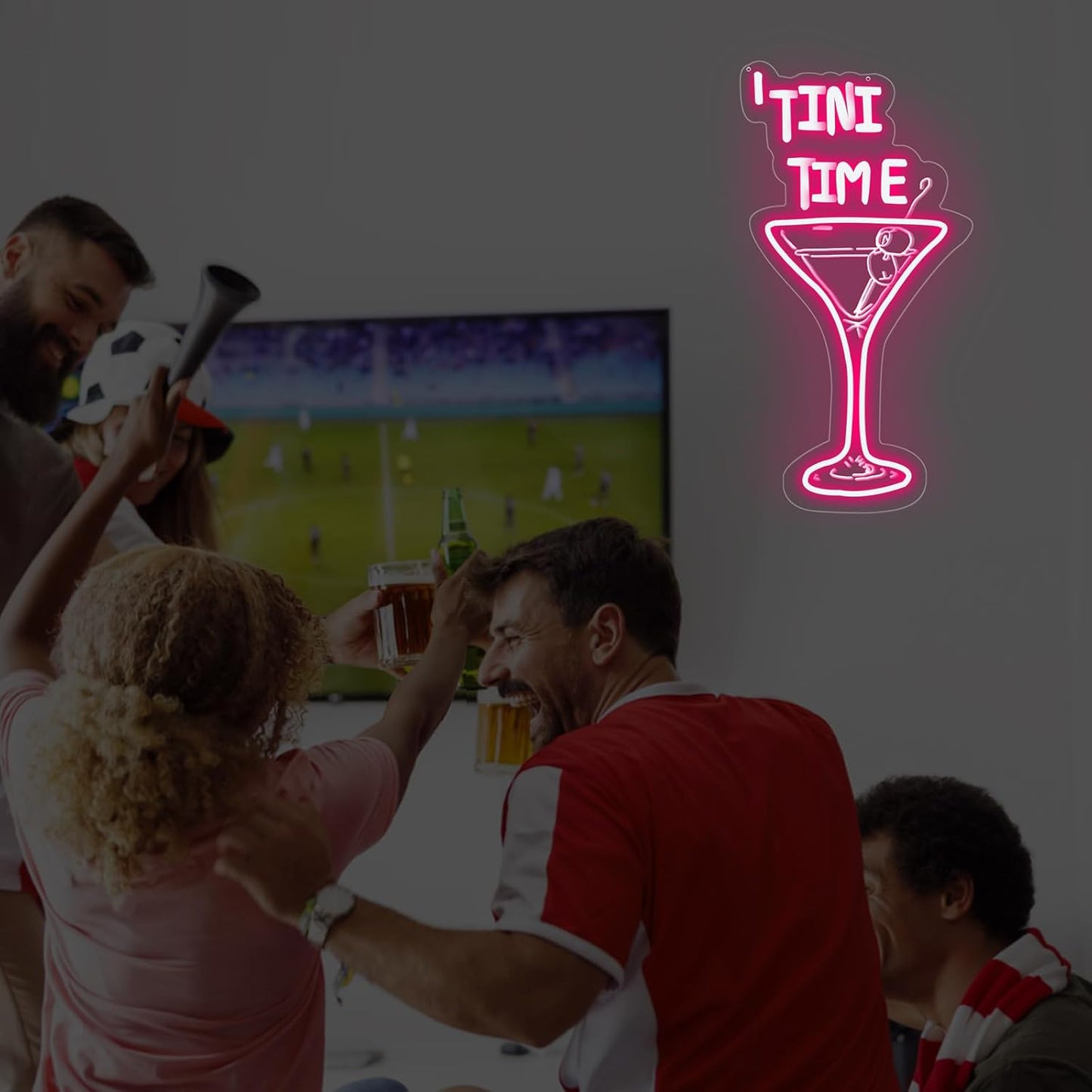 Tini Time LED Neon Sign, Martini Neon Sign for Bars, Elegant Cocktail Glass Neon, Martini Cocktail Bar Wall Decor, Bar Wall Art, Pub neon, 16.5"x8.7", Pink