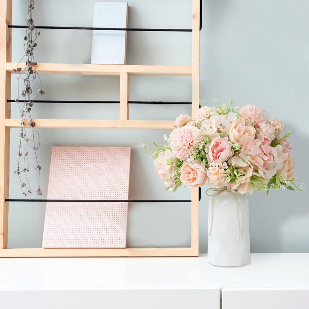 LESING Artificial Peony with Vase Silk Flowers Bouquets Fake Hydrangea Bulks for Home Table Centerpieces Wedding Decoration(Pink-1)