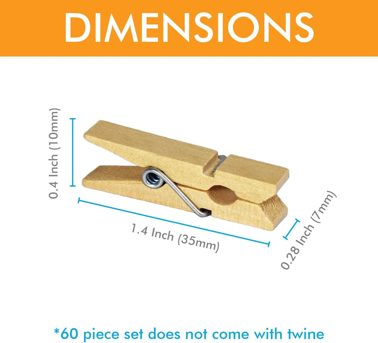 Mini Natural Wooden Clothespins, 60pcs, 1.4 Inch Photo Paper Peg Pin Craft Clips for Scrapbooking, Arts & Crafts, Hanging Photos (60pc Natural)