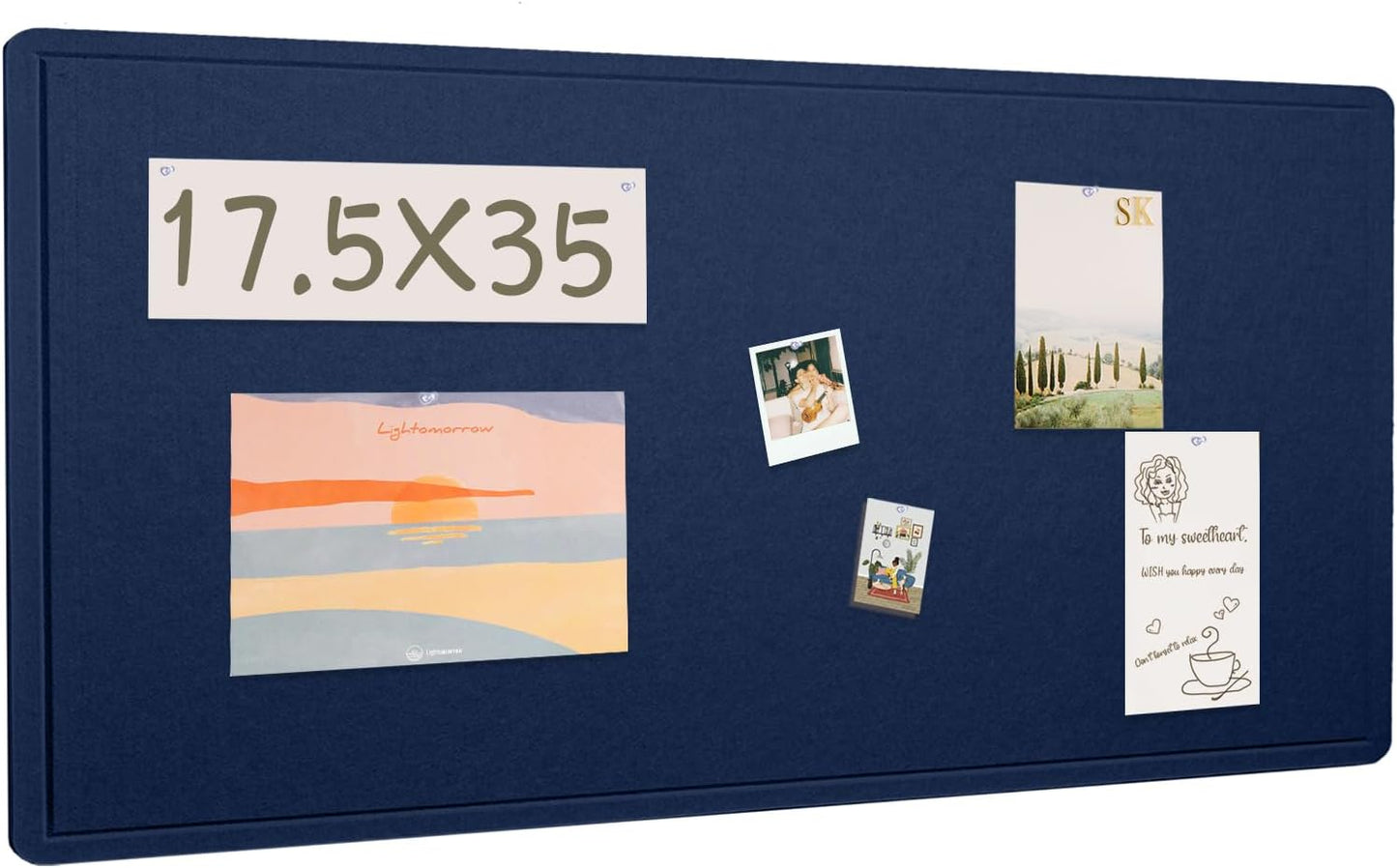 Bulletin Board, 35 x 17 1/2 inches Felt Board - Decorative Pin Board, Cork Board Alternative for Wall, Foldable Picture Board Self-Adhesive Vision Board Prayer Board with 20 Pushpins Dark Blue