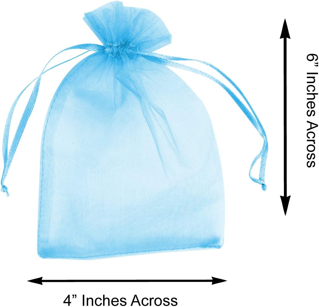 Super Z Outlet 100 Pack 4x6 Inch Mini Sheer Drawstring Organza Transparent Bags Jewelry Sack Pouches for Wedding, Party Decorations, Arts & Crafts Gifts (Blue)