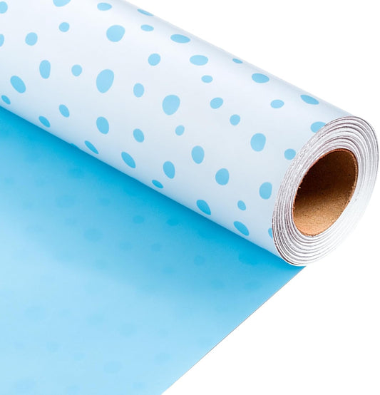 Burymento Blue Lrregular Wave Point Wrapping Paper, Reversible Gold Gift Wrap for Birthday, Valentines, Mothers day, Graduation, Wedding, Fathers day, Baby Shower, Christmas (17in x 16.4ft)