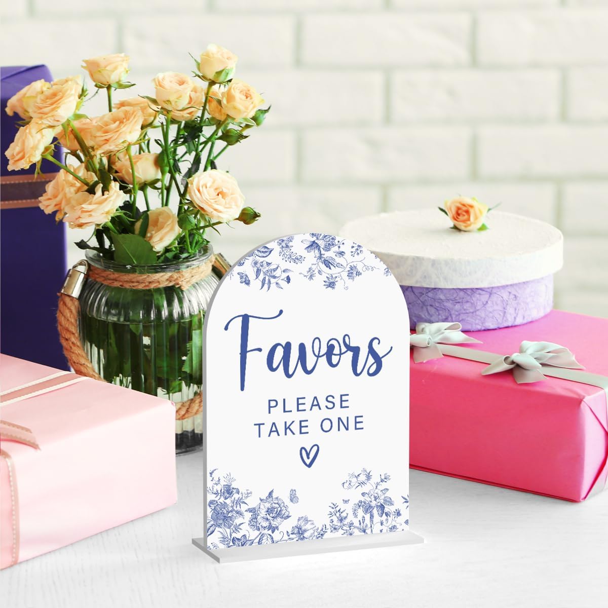 Acrylic Wedding Signs, Dusty Blue Wedding Decor, Blue Weddings Decor, Modern Calligraphy Arch Acrylic Table Top Sign for Weddings Parties Dinners - Favors Please Take One (White)