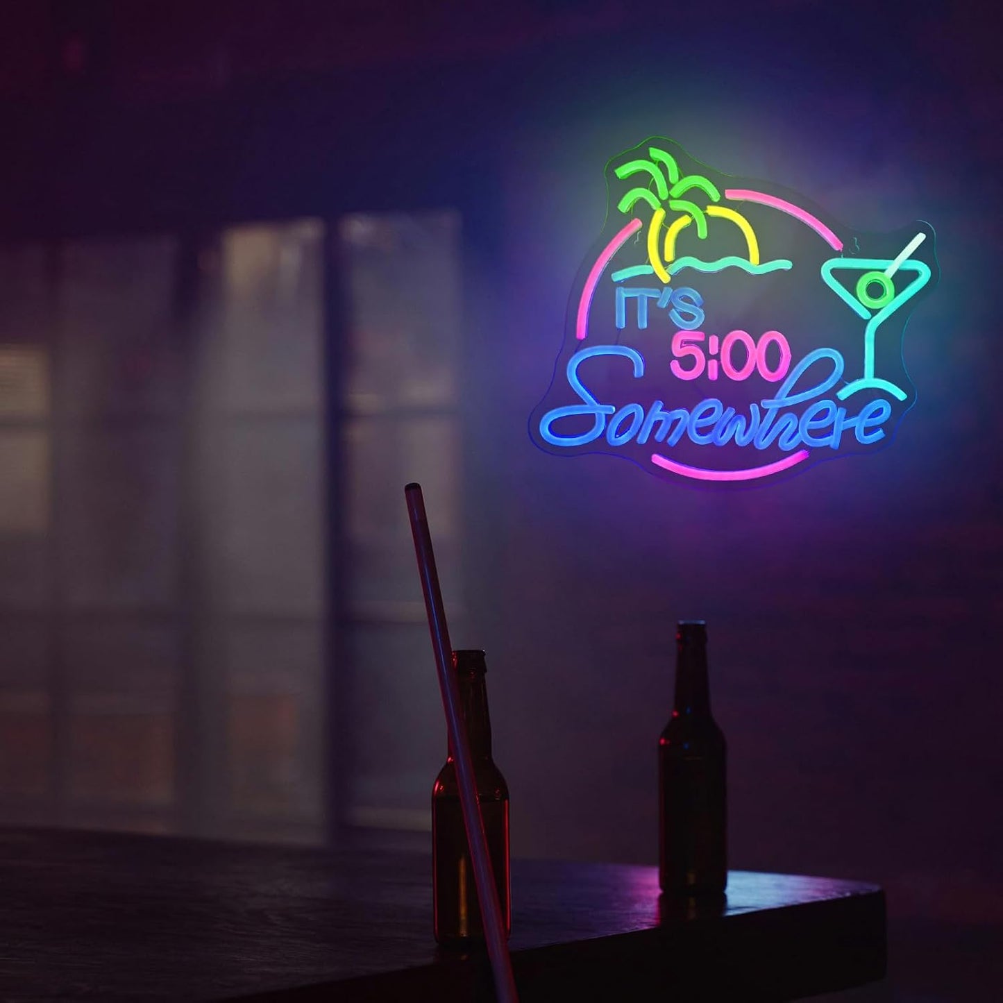 It's 5:00 Somewhere Neon Sign, USB Powered LED Neon Sign for Wall Decor,Dimmable, 5V/2A, for Home, Party, Gift, Bedroom, Man Cave, Bar, Beer Garage, Secrect Space
