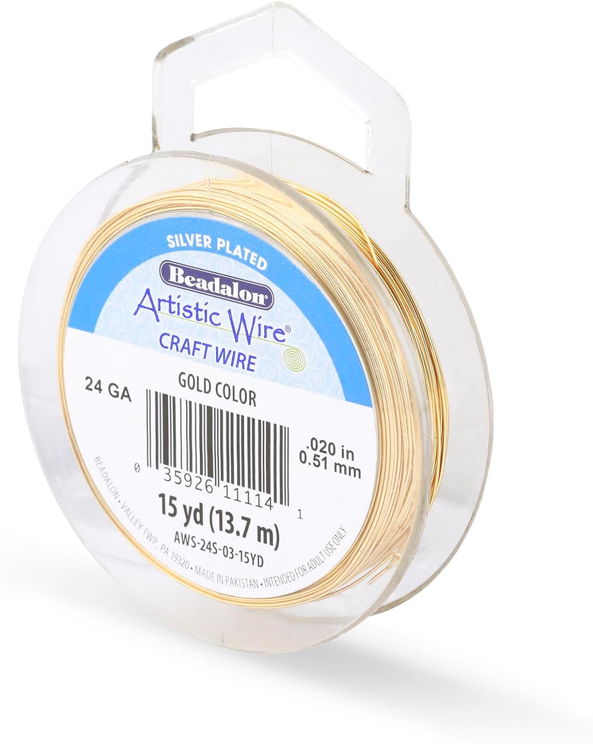 Artistic Wire, 24 Gauge Silver Plated Tarnish Resistant Colored Copper Craft Wire, Gold Color, 15 yd