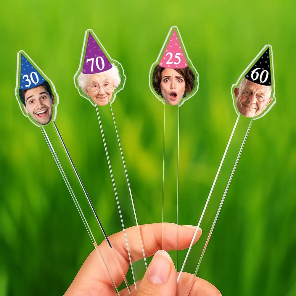 50 Pcs Personalized 50th To 90th Birthday Drink Stirrers With Photo Face, Custom Photo Cutout Stir Stick, 60th 70th 80th Birthday Party Decorations, Decor For Retirement, Graduation Parties