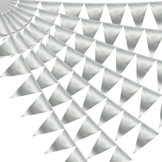 40M/130FT Silver Triangle Pennant Banner Flag Metallic Fabric Bunting Garland for Christmas Graduation Wedding Engagement Anniversary Bachelorette Birthday Bridal Shower Valentines Hen Party Supplies