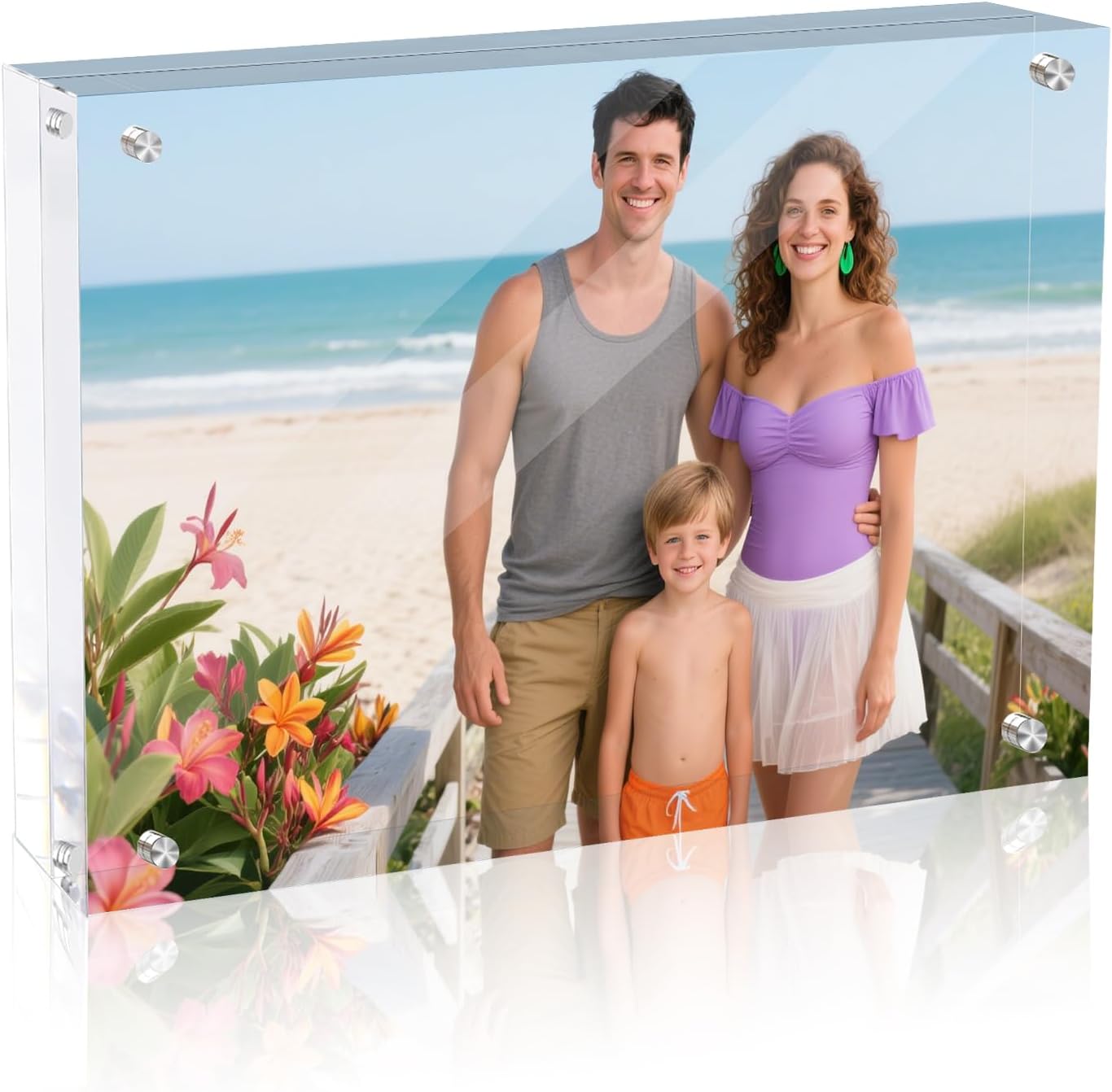 5x7 Acrylic Magnetic Picture Frame, 20 mm Thick Clear Double Sided Freestanding Photo Frame, Transparent Frameless Floating Frames with Magnets Corners