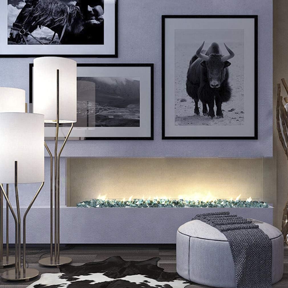 Stanbroil 10-Pound Fire Glass - 1/4 inch Reflective Tempered Fire Glass for Fireplace Fire Pit, Aqua Blue Reflective