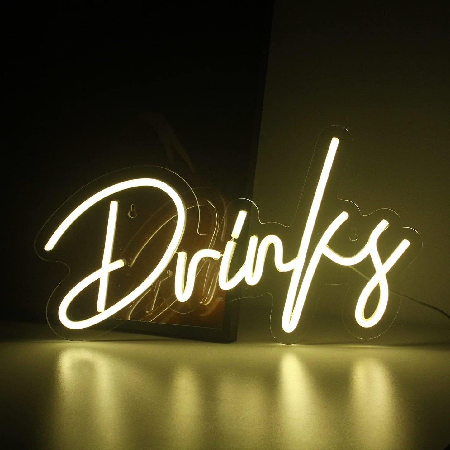 Looklight Drinks Neon Sign,Letters Bar Neon Light,Led Neon Signs for Wall Decor,Warm White Neon Light Sign,USB Light Up Sign for Kitchen Restaurant Bar Cart Accessories Christmas