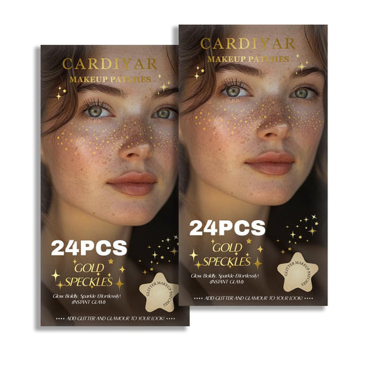 Glitter Freckles, 24PCS Glitter Freckles Face Tattoo, Sparkle Freckles for Women, Waterproof Gold Temporary Face Tattoos Glitter Glow Up Patches Makeup Patches (Gold 2Packs)