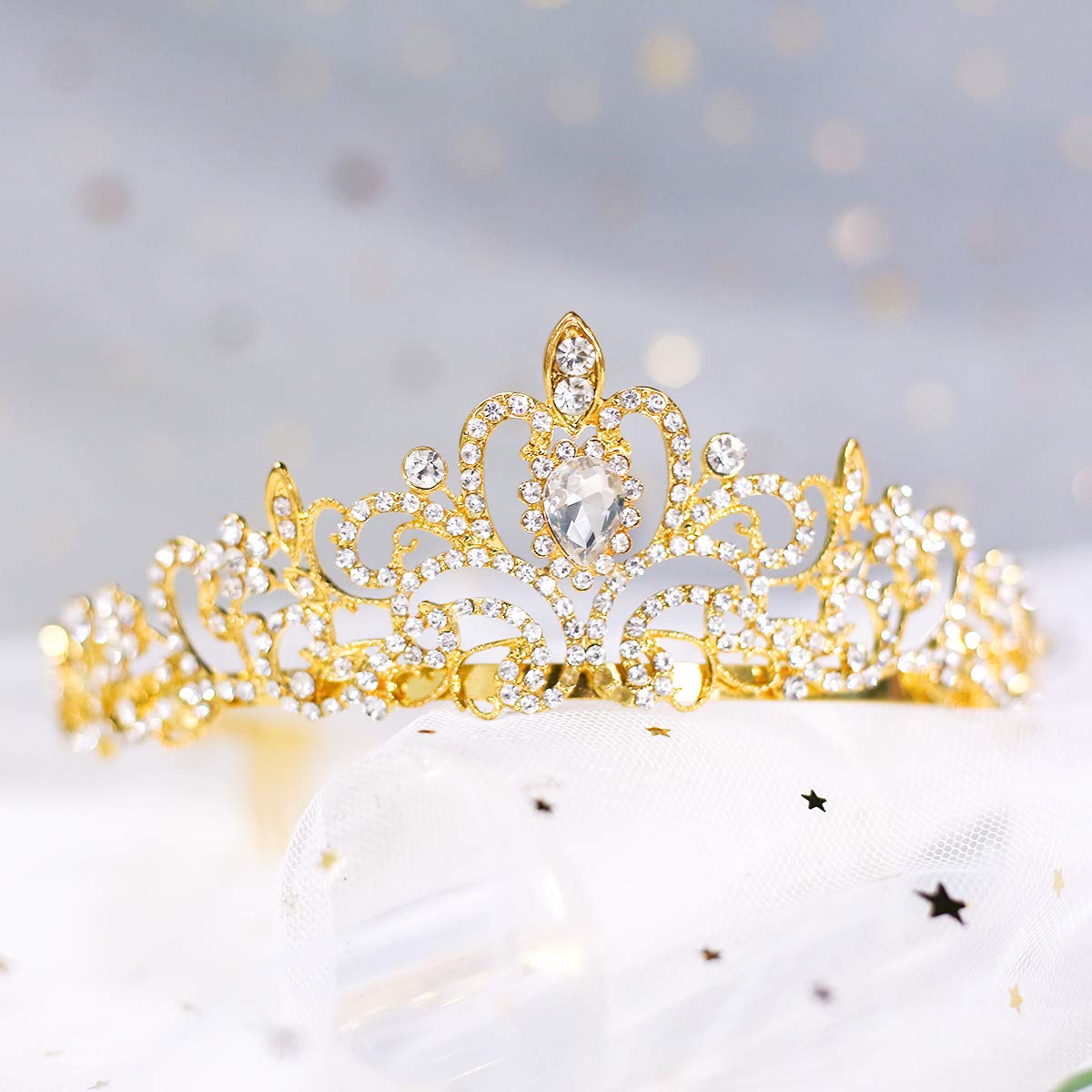 Makone Crowns for Women Princess Tiaras for Girls Queen Crown and Comb Tiara for Wedding Birthday Pageant Bridal Prom Christmas Gift (Style4-Gold)