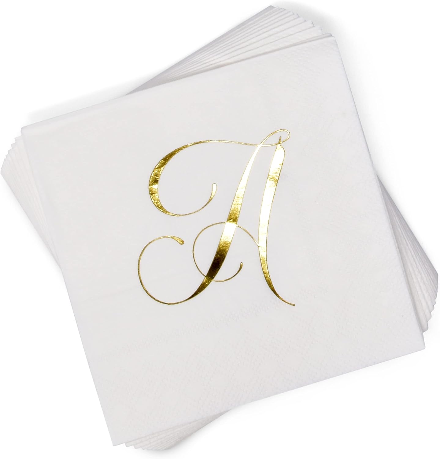 Gift Boutique 100 Gold Letter A Monogram Cocktail Napkins Disposable Paper Pack Elegant Metallic Golden Foil Hand Napkin for Powder Room Wedding Holiday Birthday Party Baby Shower Decorative Towels