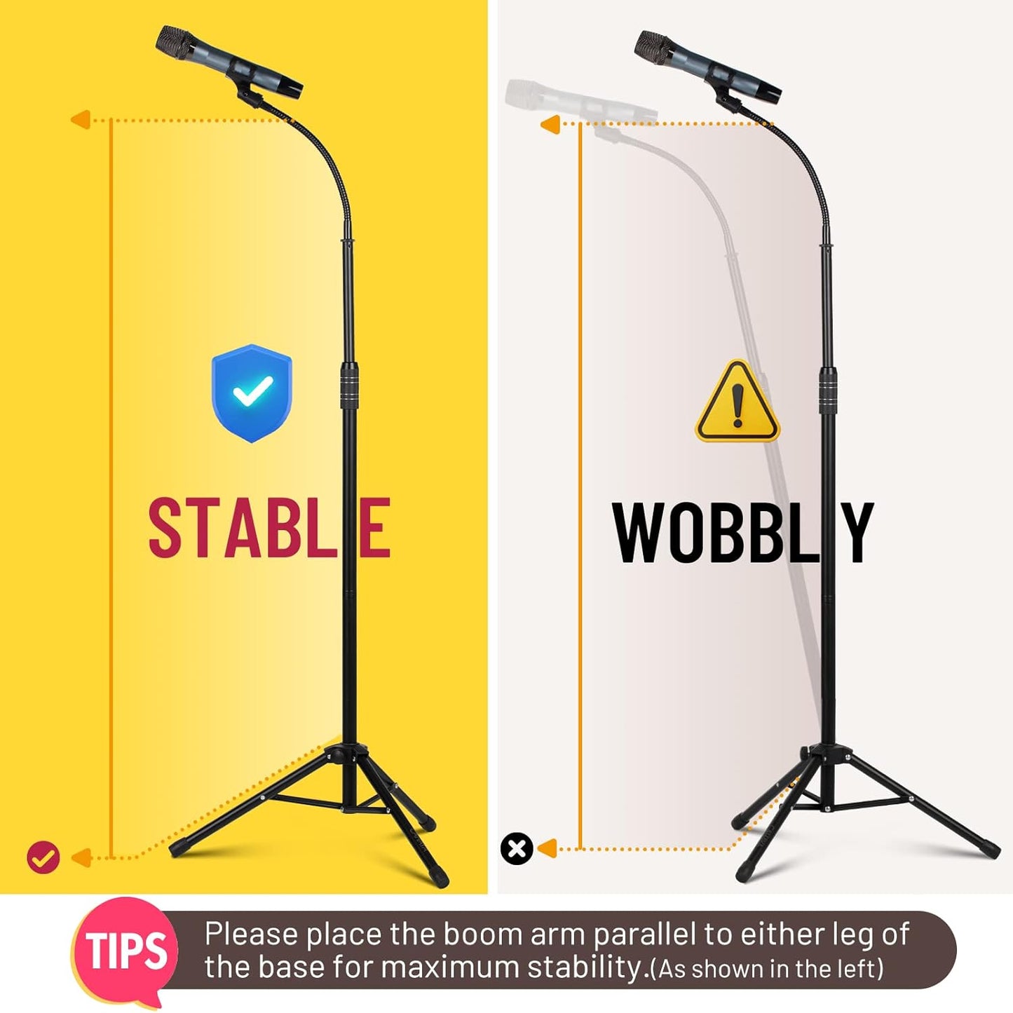 CAHAYA Dual-use Tripod Microphone Stand with Phone Holder Gooseneck Floor Mic Stand Portable with Carrying Bag and 2 Mic Clips for Singing Performance Wedding Stage Meeting Live CY0312