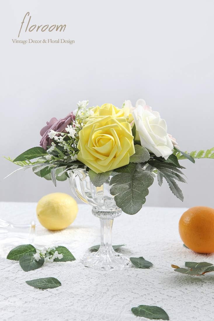 Floroom Artificial Flowers 25pcs Real Looking White Foam Fake Roses with Stems for DIY Wedding Bouquets Bridal Shower Centerpieces Floral Arrangements Party Tables Home Decorations