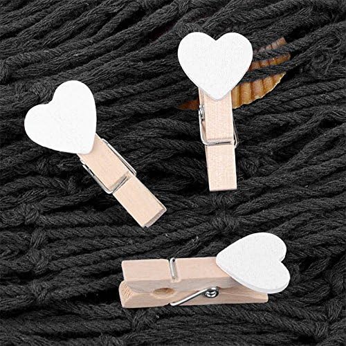 100 Pcs White Mini Wooden Heart Clothespins 3.5 cm with Spring Wooden Photo Paper Pegs Craft Clips for Wedding Party Decor with 100 Feet Jute Twine