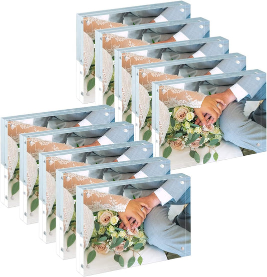 Mini Acrylic Picture Frame 2.5x3.5 Clear Double Sided Magnetic Photo Frames Block Frameless Acrylic Business Card Frame Desktop Display Stand for Office Home Decoration 20mm Thick (10 Pack)