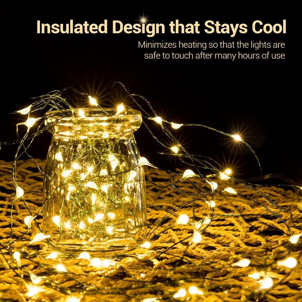 MASHANG Christmas Lights Battery String Lights 33FT 100 Micro LEDs Starry Lights Fairy Lights Firefly Lights with Dark Green Copper Wire for Christmas Tree, Wreath, DIY, Holiday(Warm White, 2 Pack)